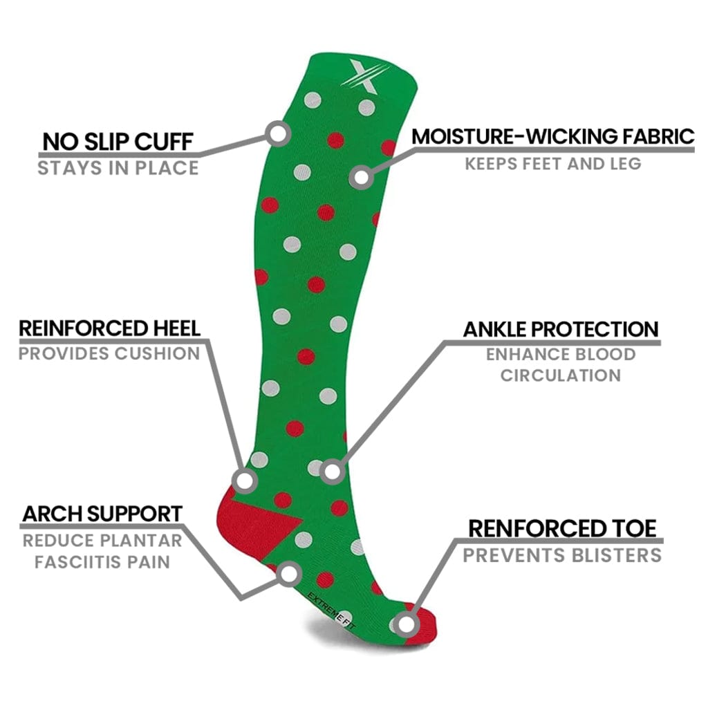 Extreme Fit - FESTIVE POLKADOTS COMPRESSION SOCKS (3-PAIRS) - KNEE-LENGTH Extreme Fit - FESTIVE POLKADOTS COMPRESSION SOCKS (3-PAIRS) - KNEE-LENGTH
