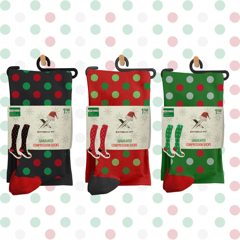 Extreme Fit - FESTIVE POLKADOTS COMPRESSION SOCKS (3-PAIRS) - KNEE-LENGTH Extreme Fit - FESTIVE POLKADOTS COMPRESSION SOCKS (3-PAIRS) - KNEE-LENGTH