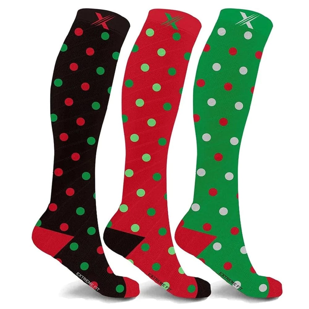 Extreme Fit - FESTIVE POLKADOTS COMPRESSION SOCKS (3-PAIRS) - KNEE-LENGTH Extreme Fit - FESTIVE POLKADOTS COMPRESSION SOCKS (3-PAIRS) - KNEE-LENGTH