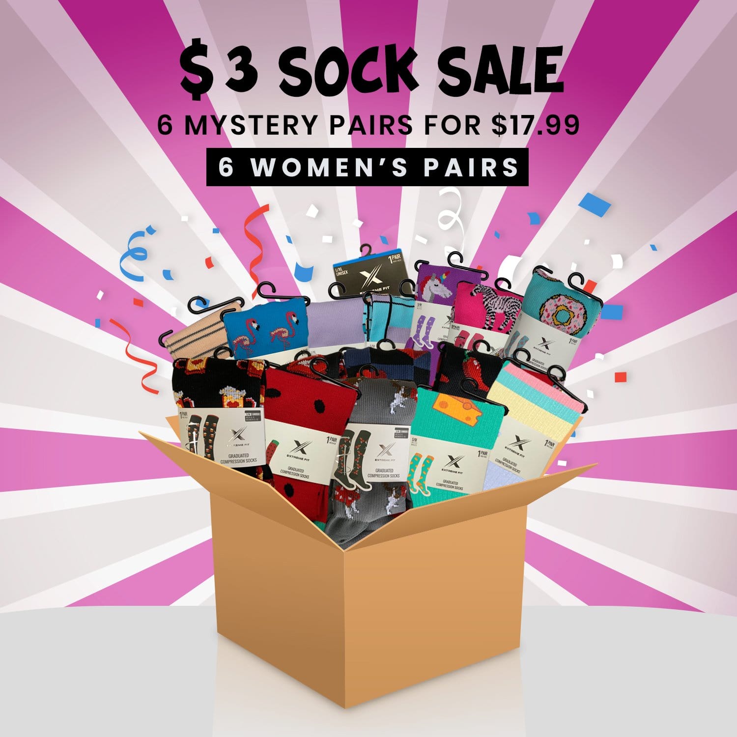 Extreme Fit - $3 SOCK SALE GRAB BAG - WOMEN'S (6-PAIRS) - KNEE-LENGTH