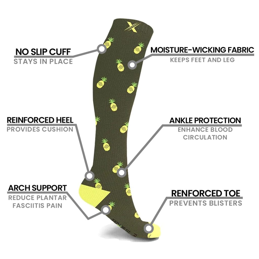 Extreme Fit - MISMATCHED: PINEAPPLE SQUAD COMPRESSION SOCKS - KNEE-LENGTH