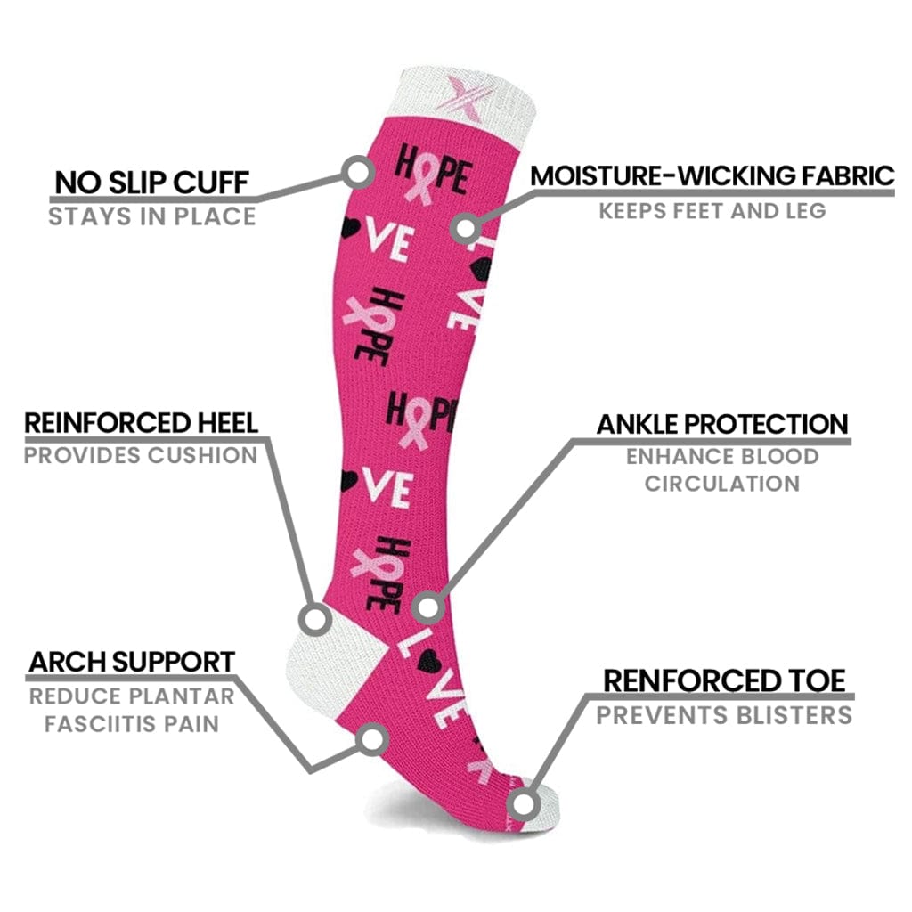 Extreme Fit - BCA AWARENESS HOPE & LOVE SOCKS (3-PAIRS) - KNEE-LENGTH