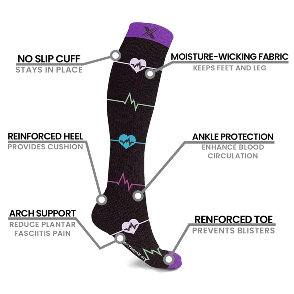 Extreme Fit - HEARTS & RIBBONS COMPRESSION SOCKS (3-PAIRS) - KNEE-LENGTH