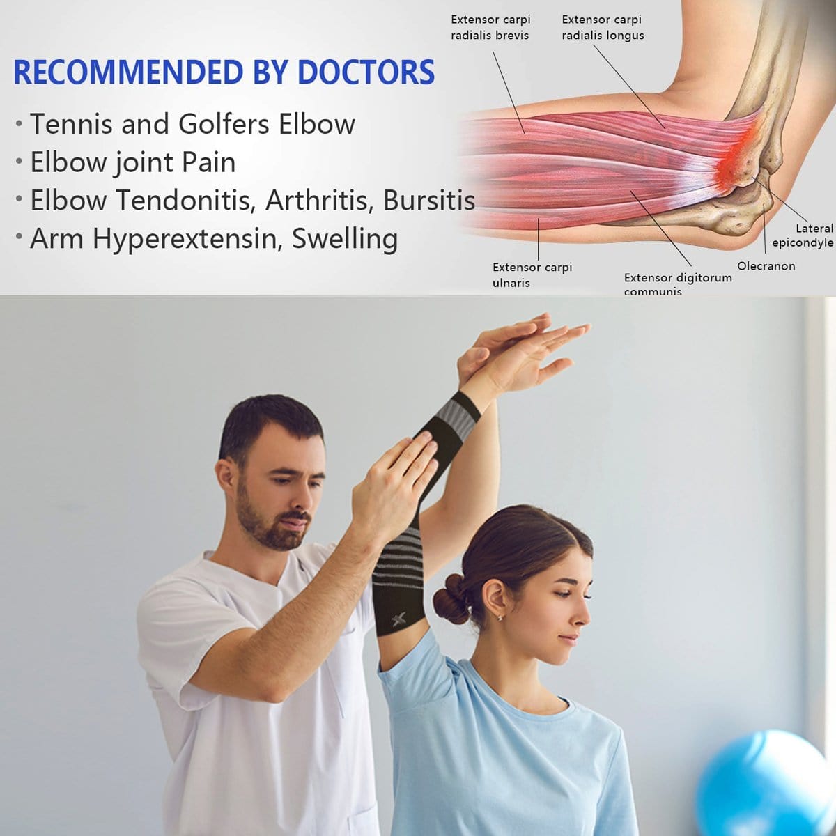 Extreme Fit - V-Striped Support Ankle Compression Pain Relief Recovery Sleeves (1-Pair) - ELBOW SLEEVES