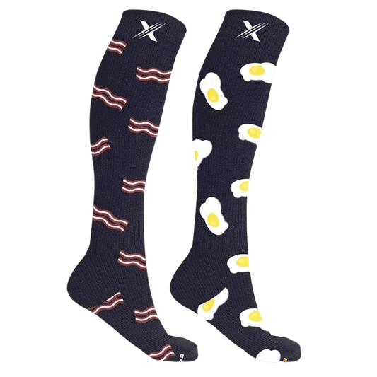 Extreme Fit - MISMATCHED: EGGS & BACON COMPRESSION SOCKS - KNEE-LENGTH