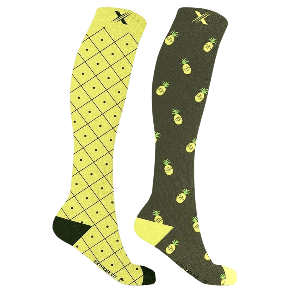 Extreme Fit - MISMATCHED: PINEAPPLE SQUAD COMPRESSION SOCKS - KNEE-LENGTH