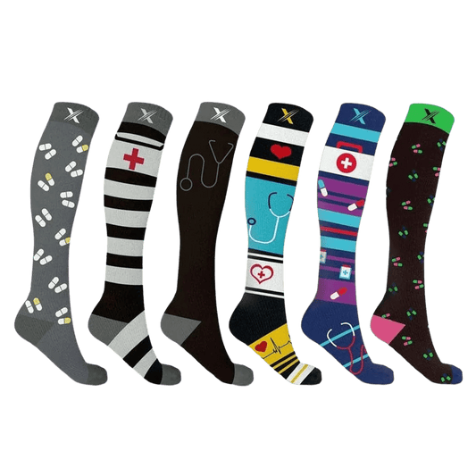 Extreme Fit - MEDICAL PRINTS COMPRESSION SOCKS (6-PAIRS) - KNEE-LENGTH