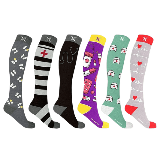 Extreme Fit - MEDICAL PRINTS COMPRESSION SOCKS (6-PAIRS) - KNEE-LENGTH