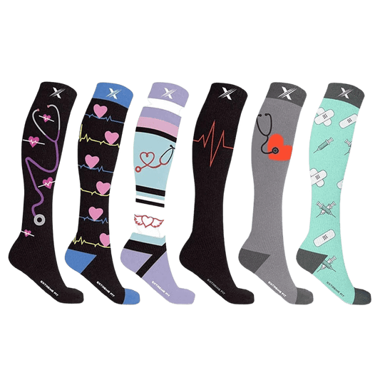 Extreme Fit - MEDICAL PRINTS COMPRESSION SOCKS (6-PAIRS) - KNEE-LENGTH