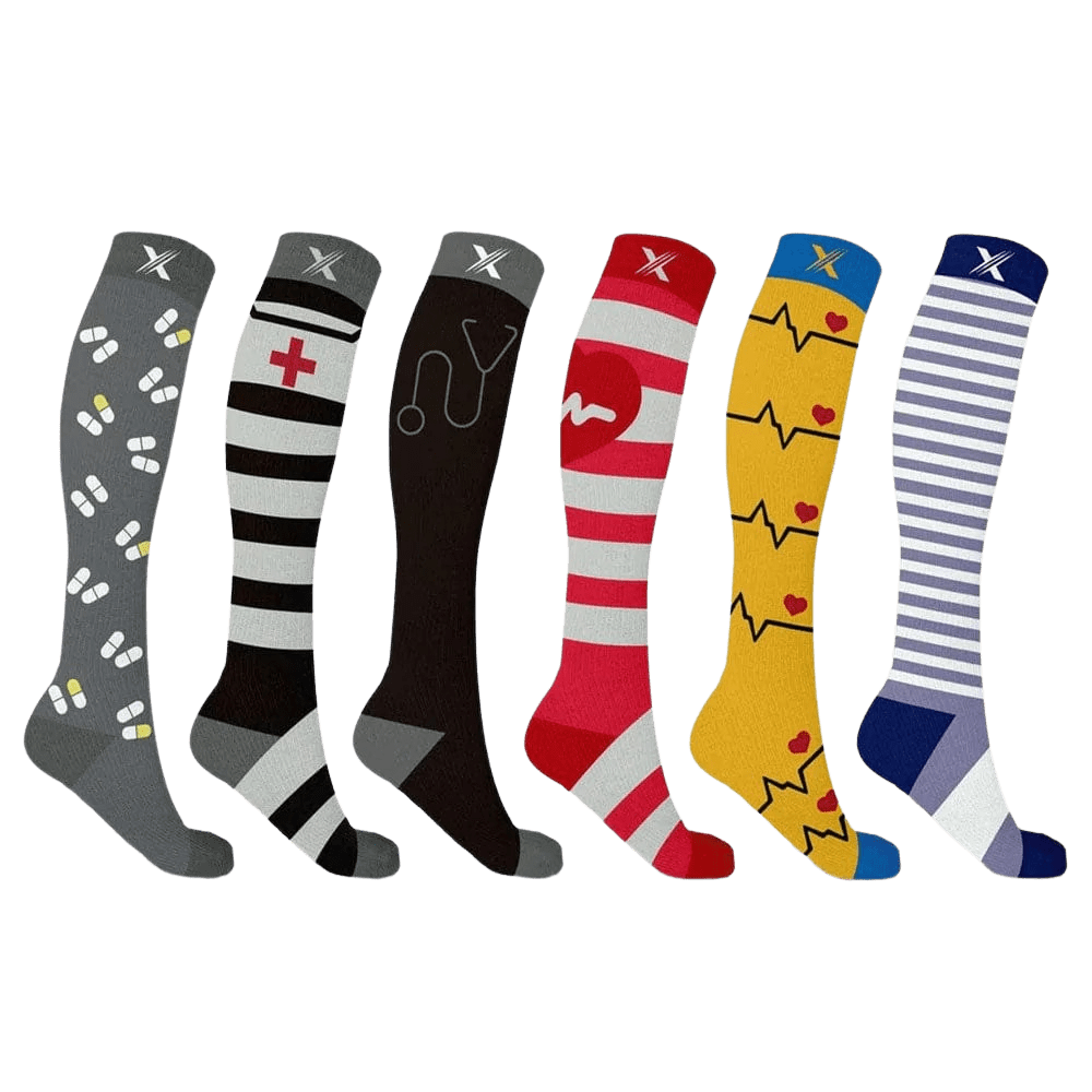 Extreme Fit - MEDICAL PRINTS COMPRESSION SOCKS (6-PAIRS) - KNEE-LENGTH