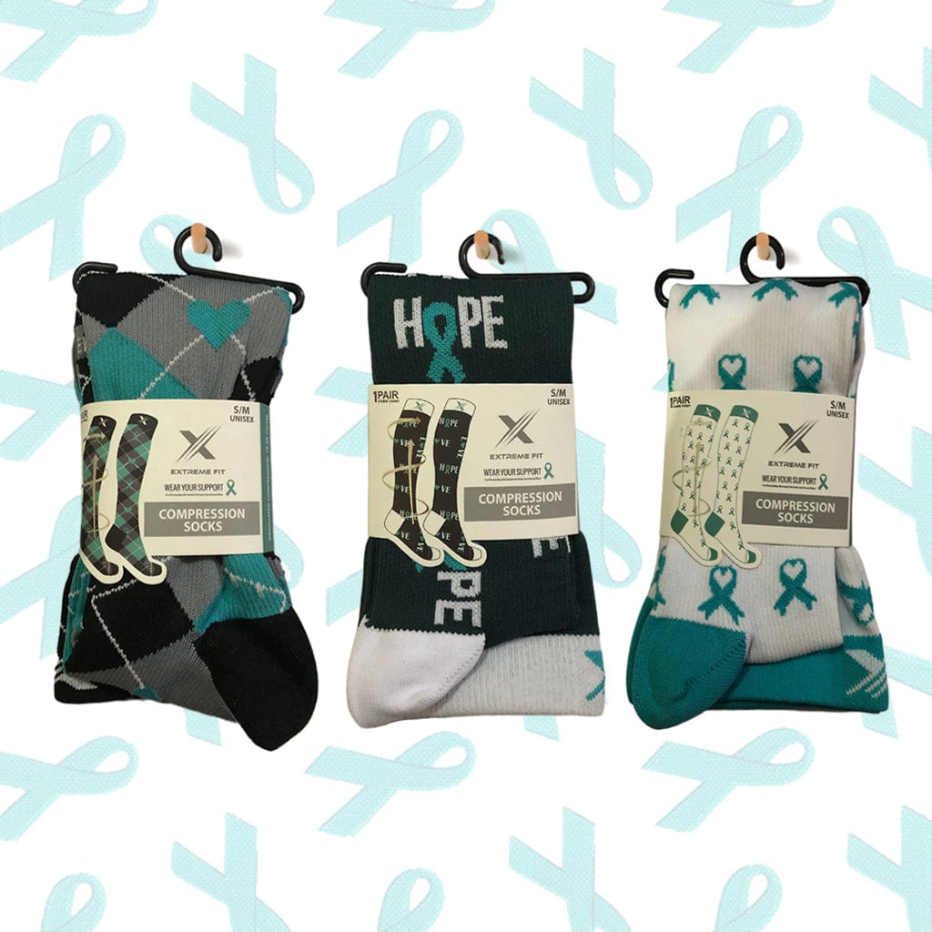 Extreme Fit - OVARIAN CANCER AWARENESS - LOVE & HOPE COMPRESSION SOCKS (3-PAIRS) - KNEE-LENGTH