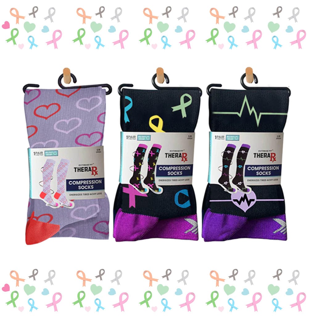 Extreme Fit - BREAST CANCER AWARENESS COLLECTION COMPRESSION SOCKS (6-PAIRS) - KNEE-LENGTH