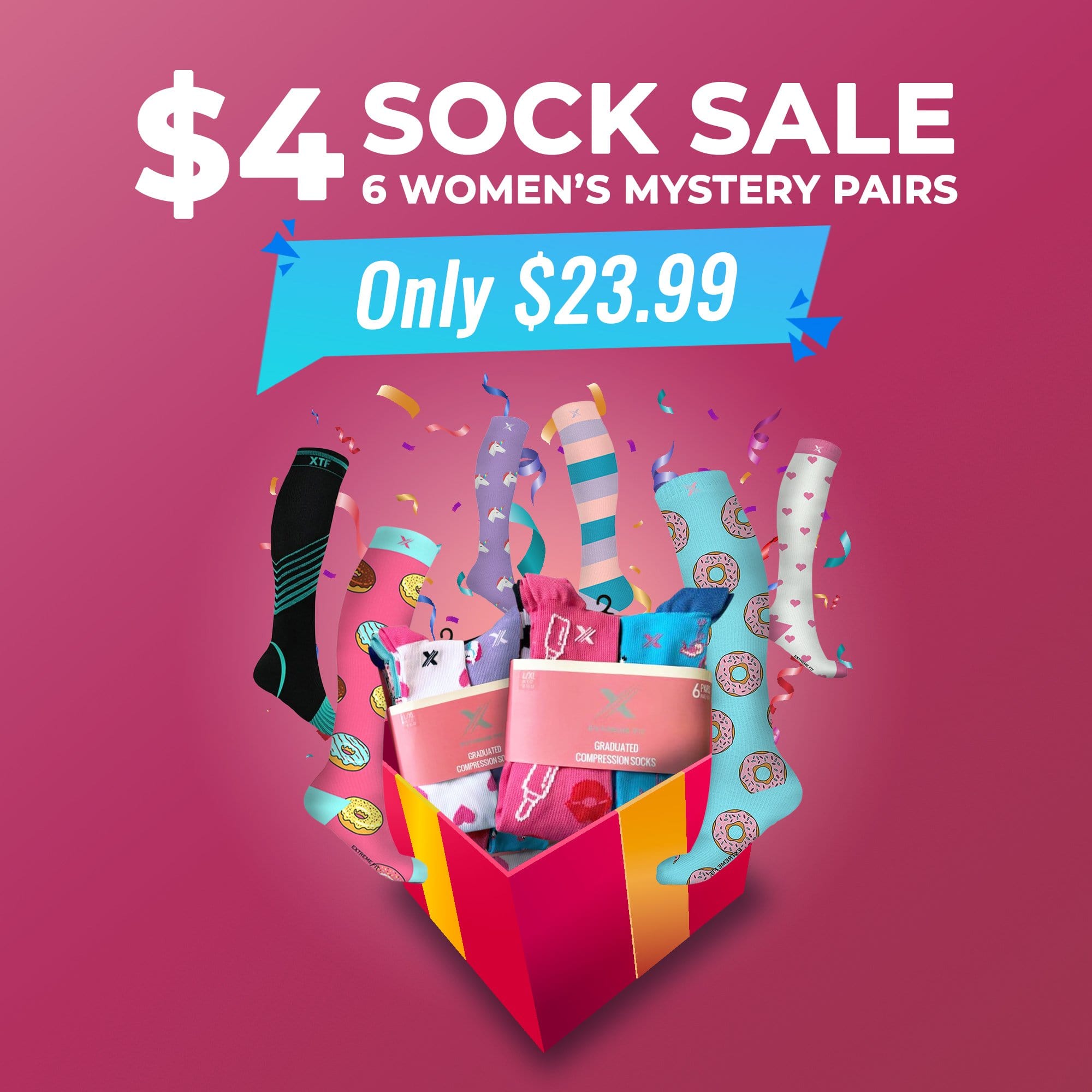 Extreme Fit - $4 SOCK SALE GRAB BAG - WOMEN'S (6-PAIRS) - KNEE-LENGTH