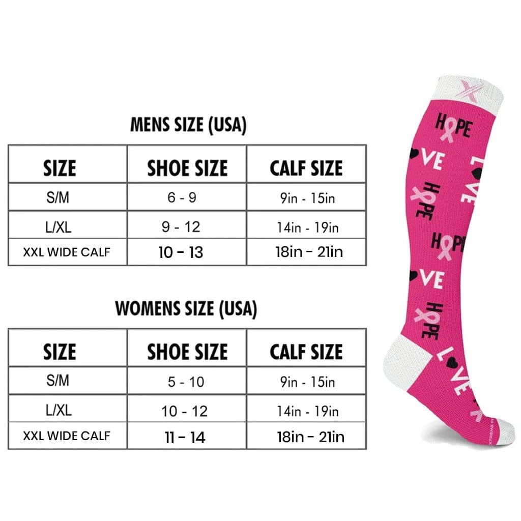 Extreme Fit - BCA AWARENESS HOPE & LOVE SOCKS (3-PAIRS) - KNEE-LENGTH