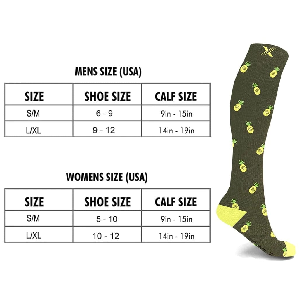 Extreme Fit - MISMATCHED: PINEAPPLE SQUAD COMPRESSION SOCKS - KNEE-LENGTH