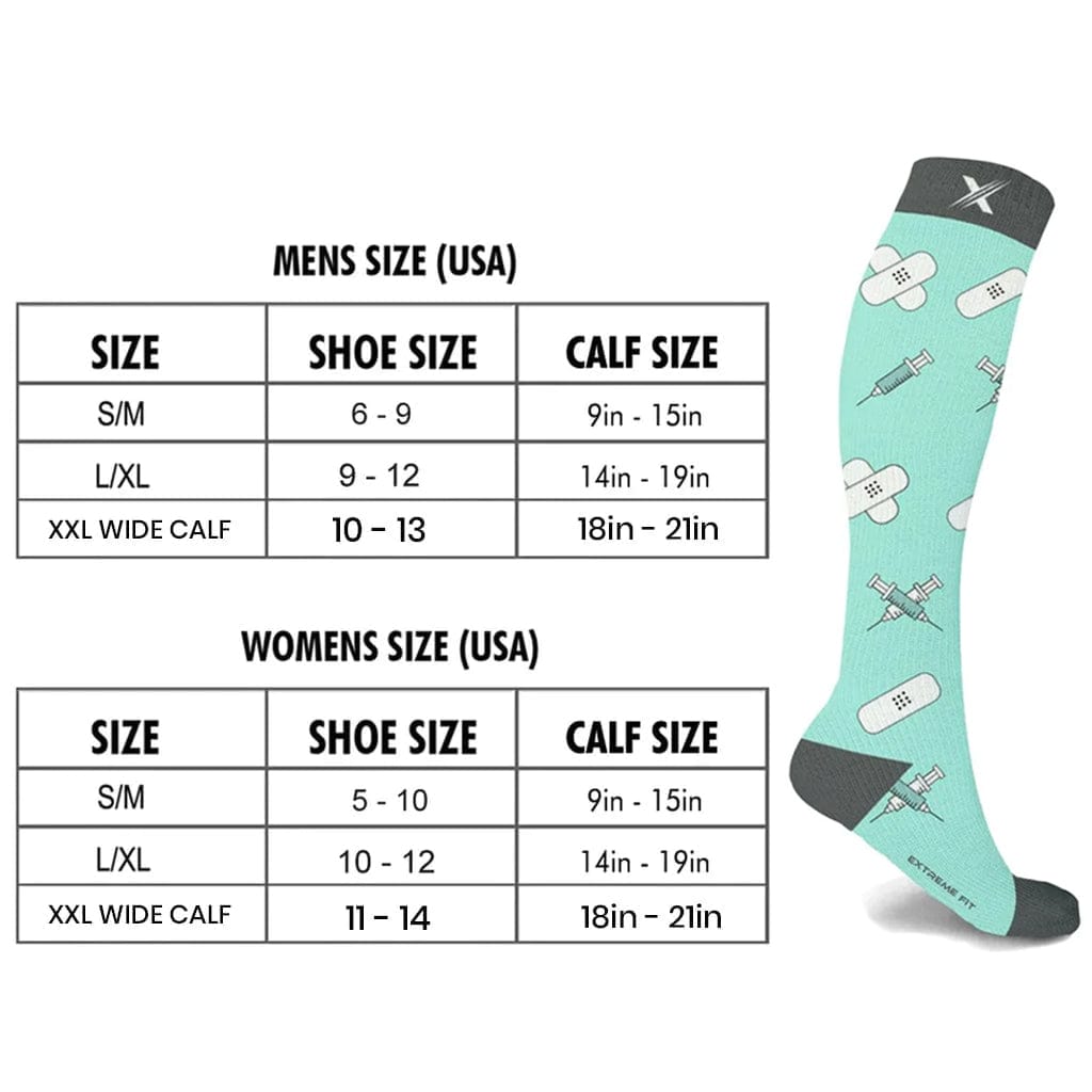 Extreme Fit - MEDICAL PRINTS COMPRESSION SOCKS (6-PAIRS) - KNEE-LENGTH