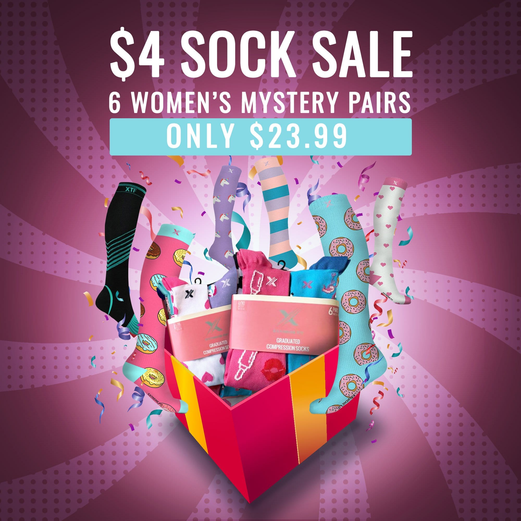 Extreme Fit - $4 SOCK SALE GRAB BAG - WOMEN'S (6-PAIRS) - Extreme Fit