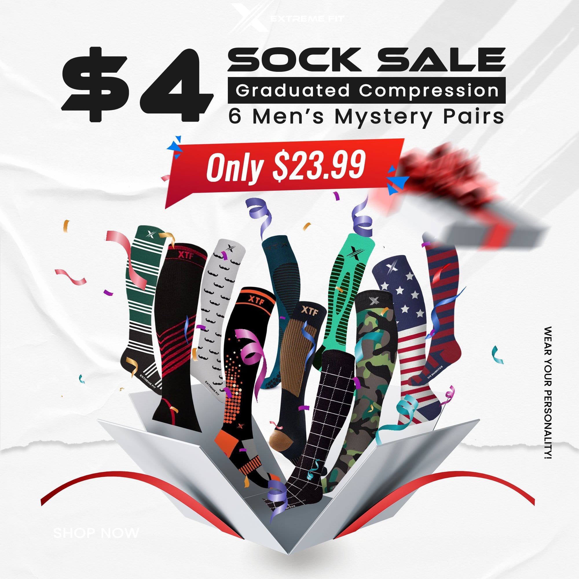 Extreme Fit - $4 SOCK SALE GRAB BAG - MEN'S (6-PAIRS) - KNEE-LENGTH